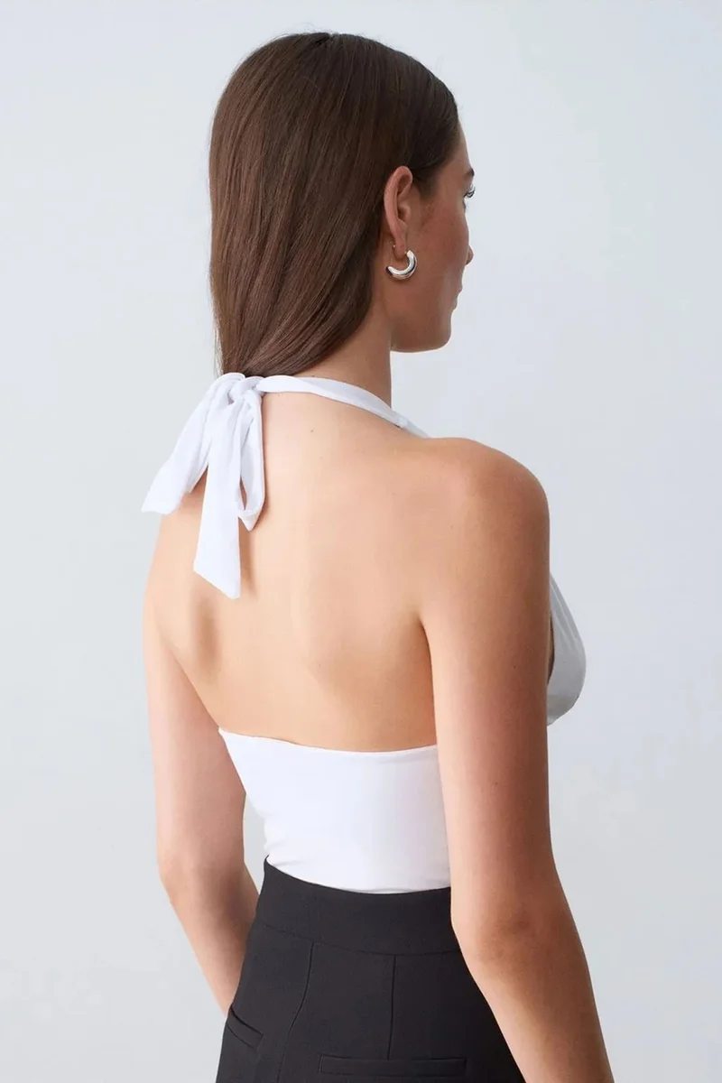 Dilvin White DILVIN Sleeveless Cowl Neck Tie Blouse for Women | Best Price UAE