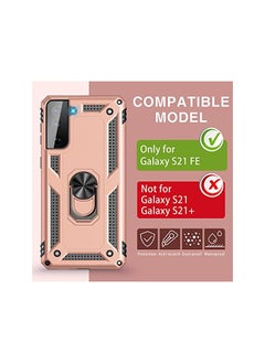 Case For Samsung S21 Fe Case Heavy Duty Hard Armor Military Anti Fall Shockproof Bumper Rugged With Magnetic Ring Kickstand Cover For Samsung Galaxy S21 Fe 5G Cases 2022 S21Fe Rose Gold