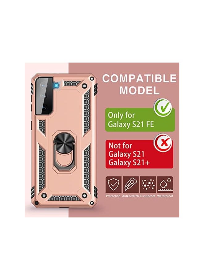 KASTWAVE - Case For Samsung S21 Fe Case Heavy Duty Hard Armor Military Anti Fall Shockproof Bumper Rugged With Magnetic Ring Kickstand Cover For Samsung Galaxy S21 Fe 5G Cases 2022 S21Fe Rose Gold - Image 1