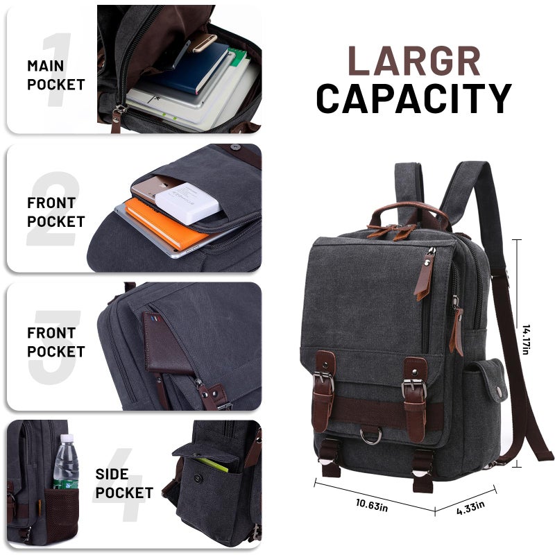 mygreen Vintage Canvas Cross Body Messenger Backpack Rucksack for Men Casual Book Bag Sports Daypack - Image 2
