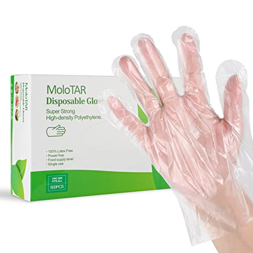 MoloTAR 500 Pieces Plastic Disposable Gloves,Disposable Gloves for Cleaning, [ One Size Fits Most ] - Image 1