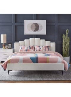 Homzmart White wood and velvet Single Bed -  200x120x140 cm  -  white  - Image 3