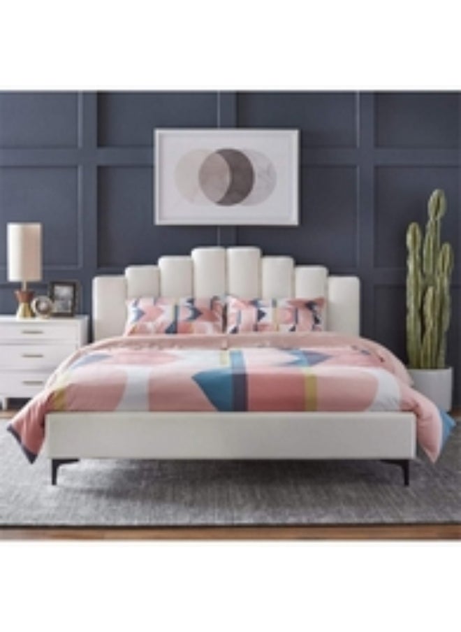 Homzmart White wood and velvet Single Bed -  200x120x140 cm  -  white  - Image 3