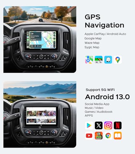 AINAVI 10.2'' Car Radio Stereo for Chevy Silverado 2014 2015 2016 2017 2018 GMC Sierra 2+64G Replacement Upgrade 5G WiFi Wireless Carplay/Android Auto/GPS/Bluetooth/FM Radio/1080P SWC - Image 5