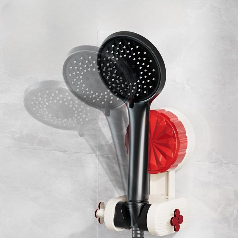 Cisily Adjustable Shower Head Holder, Vacuum Suction Cup Mount, Punch-Free Installation, White and Red, 11.2 x 8 x 7.2 cm  - Image 4