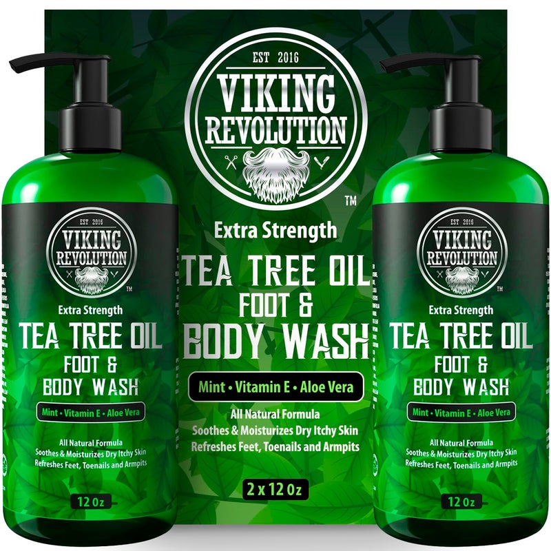Viking Revolution Tea Tree Oil Body Wash Soap for Men Helps Athletes Foot Toenail Jock Itch Eczema Ringworm Body Odors Extra Strength Mens Body Wash 2 Pack