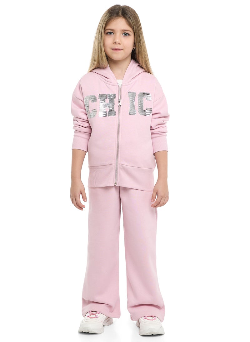 victor and jane Girls CHIC Sequin Fleece Tracksuit – Pink 2-Piece Set - Image 5