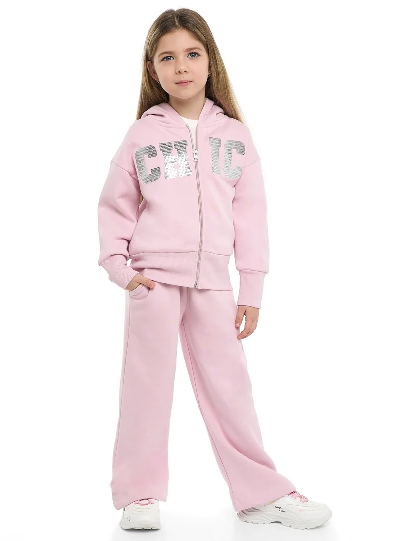 victor and jane Girls CHIC Sequin Fleece Tracksuit – Pink 2-Piece Set