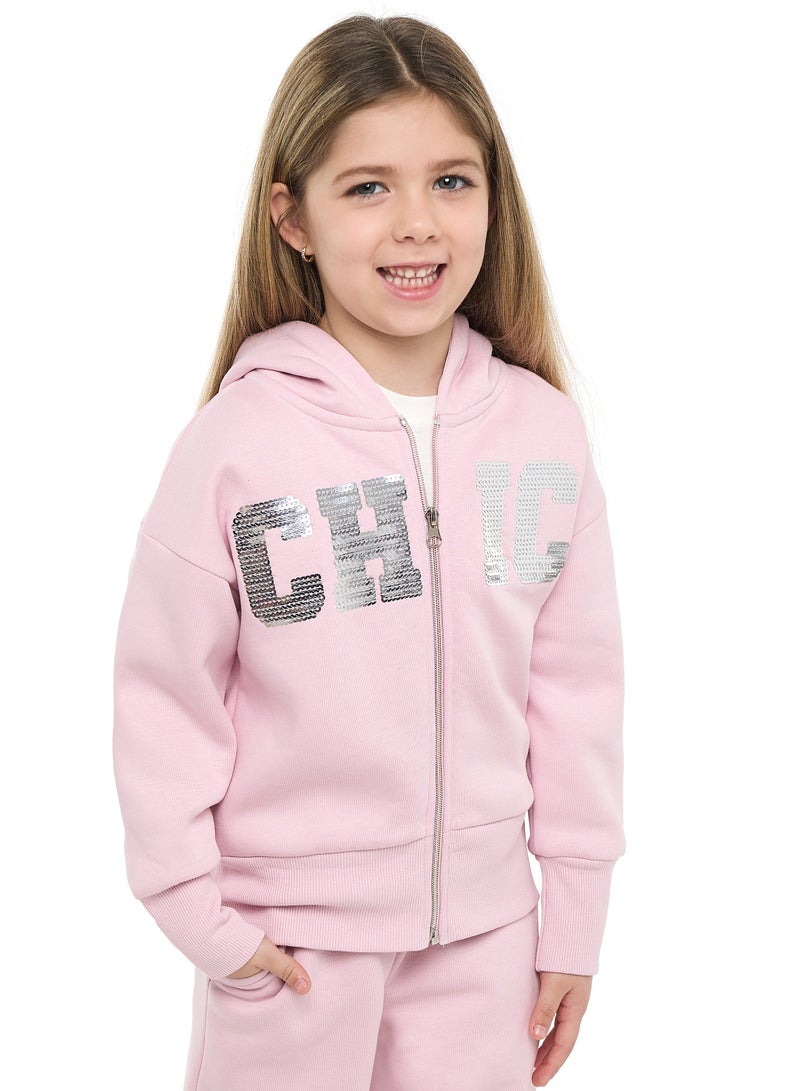 victor and jane Girls CHIC Sequin Fleece Tracksuit – Pink 2-Piece Set - Image 3