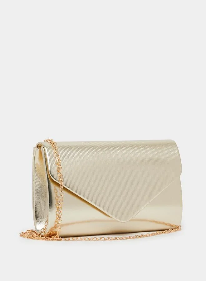Women Gold Metallic Envelope Clutch Bag