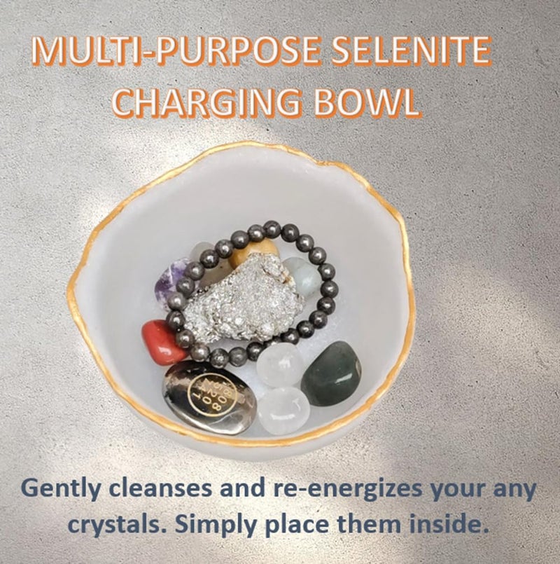 GEMTUB ® Natural Certified Handcrafted Selenite Charging Bowl for Crystals, Bracelets, Jewelry & Healing Stones | Crystal Cleanser & Energy Recharging Bowl (Size 5x2.5 Inches) - Image 3