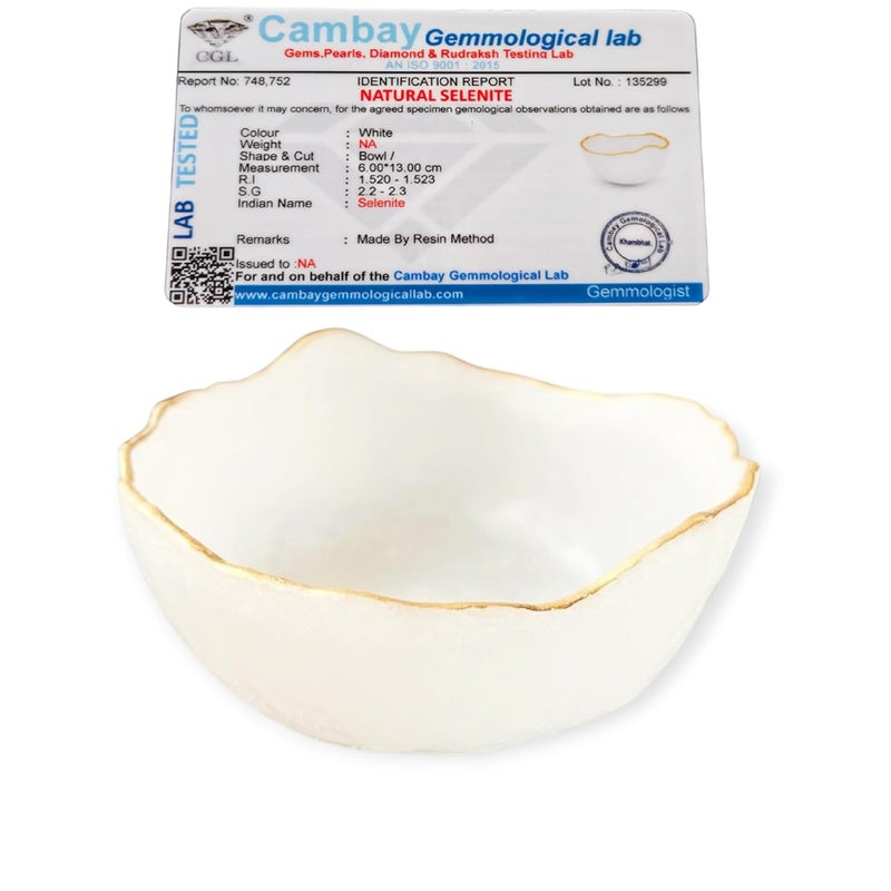 GEMTUB ® Natural Certified Handcrafted Selenite Charging Bowl for Crystals, Bracelets, Jewelry & Healing Stones | Crystal Cleanser & Energy Recharging Bowl (Size 5x2.5 Inches) - Image 1