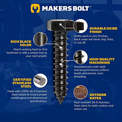 MAKERS BOLT Stainless Steel Black Lag Bolts 5/16" x 2" Hex Lag Screws (10 pcs) 18-8 Stainless Black Oxidized in USA - Image 3