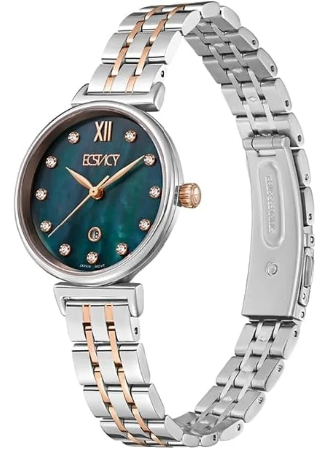 ECSTACY Ecstacy Women's GL12 Movement Watch, Analog Display and Stainless Steel Strap - E23506-KBKMN, Two Tone Rose Gold