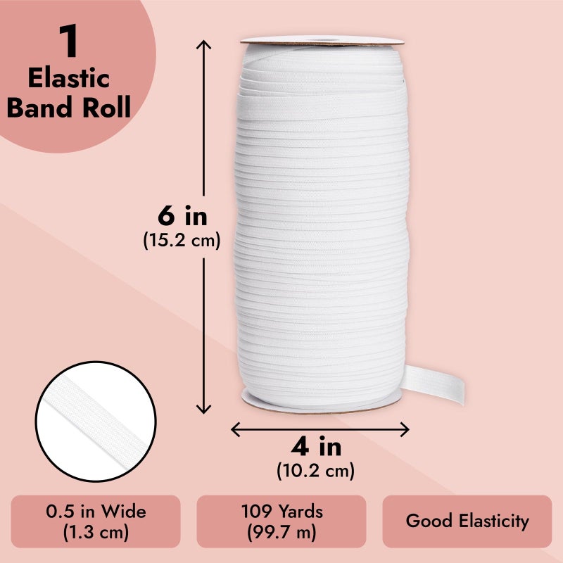 Juvale Elastic Band for Sewing - Half-Inch Knit Band for Waistbands & Half-Inch Elastic for Sewing - Bulk 109-Yard Roll & Craft Supplies - 109 Yds, White - Image 5