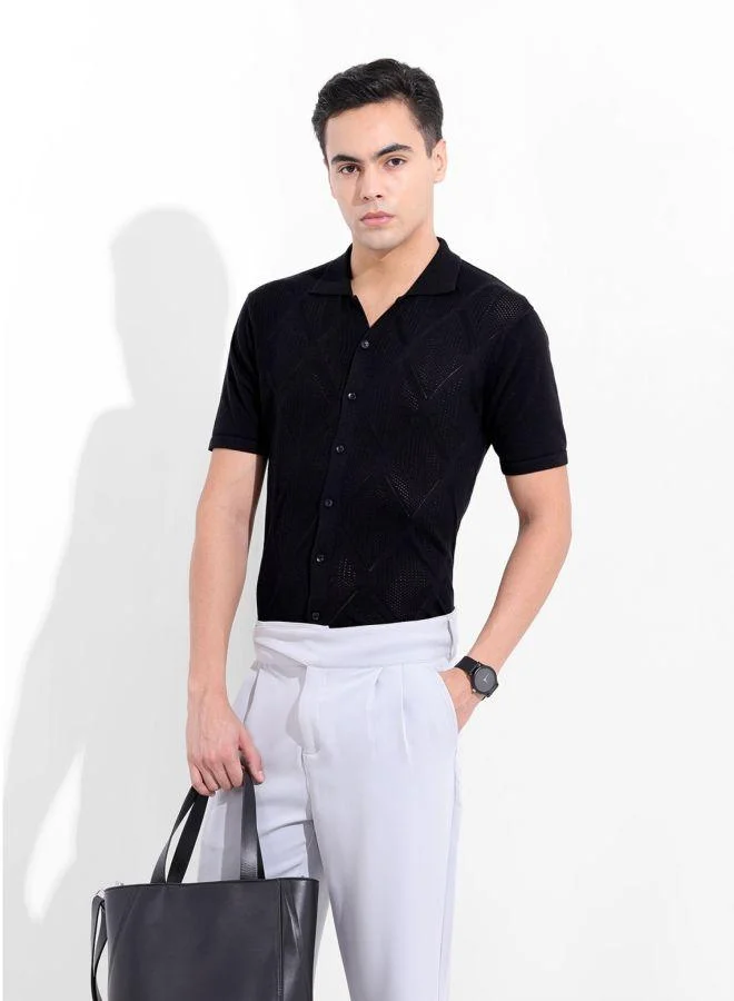 The Indian Garage Co Men Slim Fit Textured Polo Collar Half Sleeves Shirt