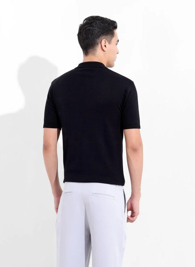 The Indian Garage Co Men Slim Fit Textured Polo Collar Half Sleeves Shirt