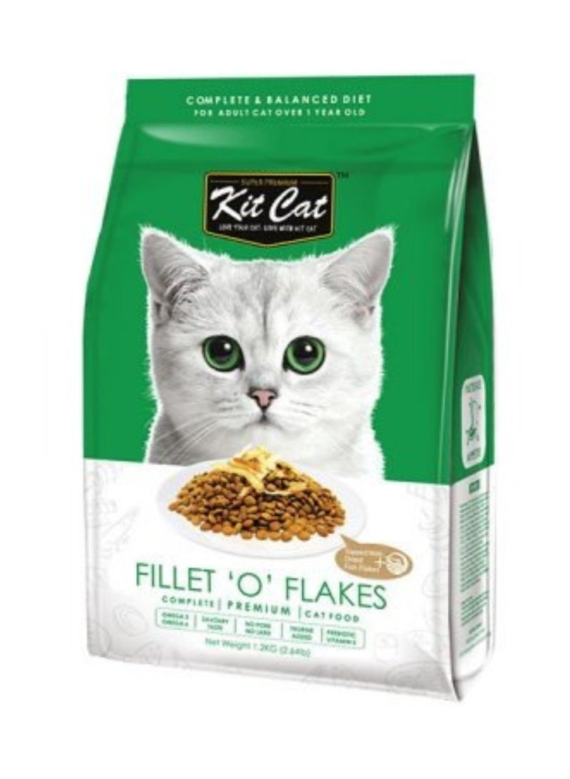 Kit Cat Cat Food Dry For Adult Cats Fillet Flavor - 1.2kg -  Cat Dry Food Complete Nutrition with Taurine & Omega - Support Vision & Digestive Health- High-Quality Dry Food for Adult Cats - Image 1