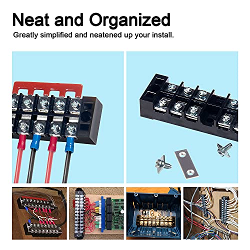 MILAPEAK Terminal Block and Strip - 6 Sets 8/10/12 Positions 600V 15A Dual Row Wire Screw Terminal Strip Block with Cover + 400V 15A Pre-Insulated Terminals Barrier Strips Jumpers (Black & Red) - Image 4