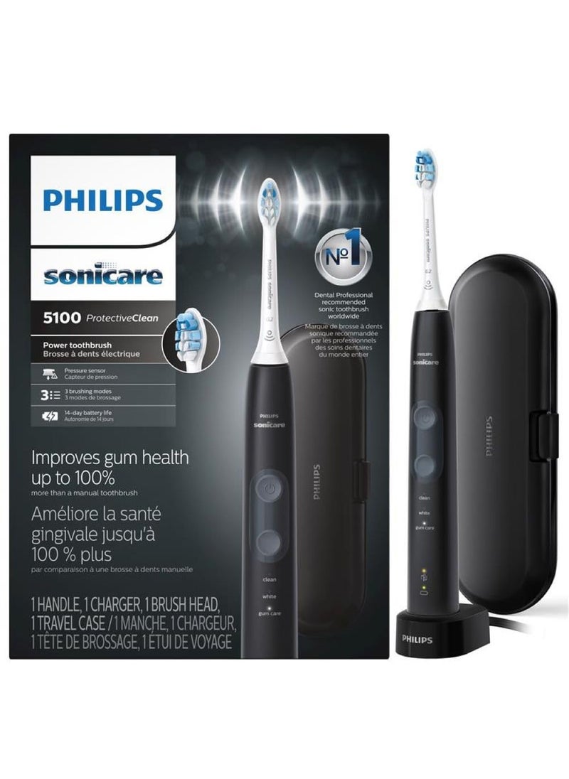 PHILIPS SONICARE Philips Sonicare ProtectiveClean 5100 Rechargeable Electric Toothbrush, with Pressure Sensor, 3 Cleaning Modes, SmarTimer and QuadPacer, 14-Day Battery Life, Travel Case, Black, Model HX6850/60 