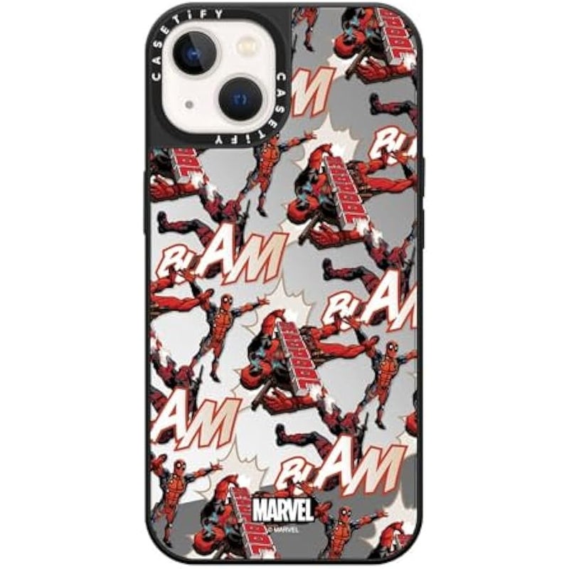 Casetify Mirror iPhone 13 Case 【Deadpool & Wolverine Co-Lab / 4.9ft Drop Protection/Magsafe】 - Deadpool Pattern Case - Silver on Black - Image 2