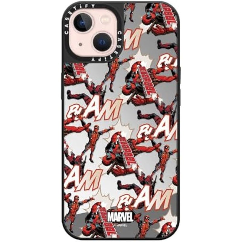 Casetify Mirror iPhone 13 Case 【Deadpool & Wolverine Co-Lab / 4.9ft Drop Protection/Magsafe】 - Deadpool Pattern Case - Silver on Black - Image 1