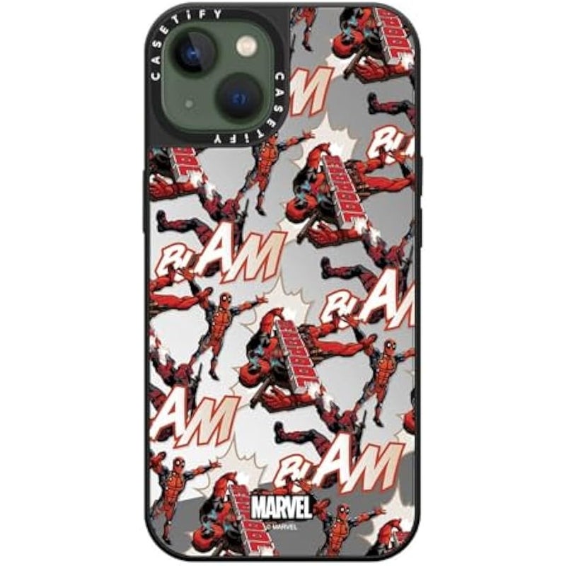 Casetify Mirror iPhone 13 Case 【Deadpool & Wolverine Co-Lab / 4.9ft Drop Protection/Magsafe】 - Deadpool Pattern Case - Silver on Black - Image 3