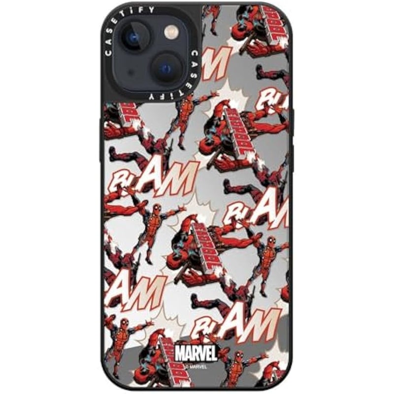 Casetify Mirror iPhone 13 Case 【Deadpool & Wolverine Co-Lab / 4.9ft Drop Protection/Magsafe】 - Deadpool Pattern Case - Silver on Black - Image 4