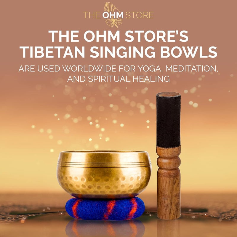 Ohm Store Tibetan Singing Bowl Set - Authentic Handcrafted Meditation Bowl for Mindfulness, Relaxation and Stress Relief - Mantra Sound Bowl for Yoga, Reiki, ASMR, Mindfulness, and Daily Self-Care - Image 2
