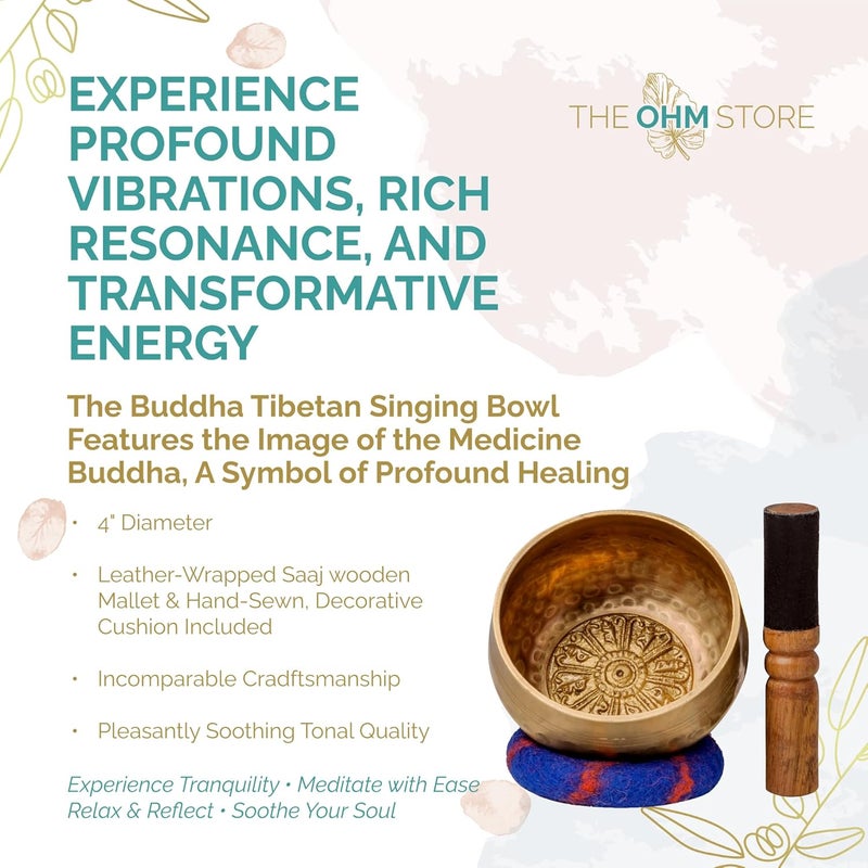 Ohm Store Tibetan Singing Bowl Set - Authentic Handcrafted Meditation Bowl for Mindfulness, Relaxation and Stress Relief - Mantra Sound Bowl for Yoga, Reiki, ASMR, Mindfulness, and Daily Self-Care - Image 4