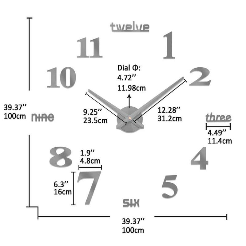 VANGOLD Large DIY Wall Clock Modern 3D Wall Clock with Mirror Numbers Stickers for Living Room Office Decorations Gift - Image 4
