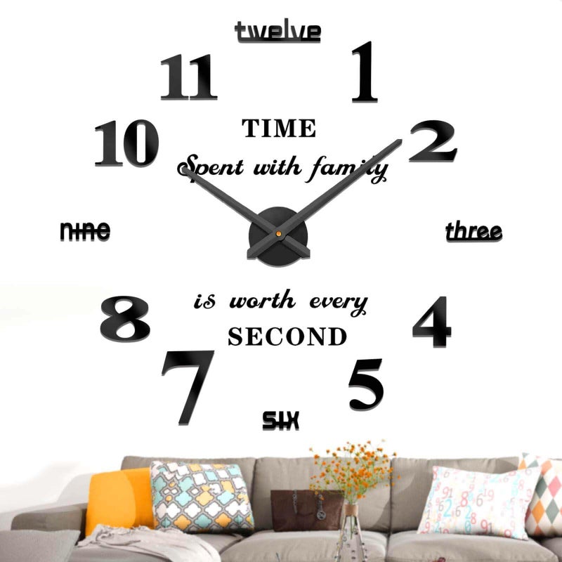VANGOLD Large DIY Wall Clock Modern 3D Wall Clock with Mirror Numbers Stickers for Living Room Office Decorations Gift - Image 1