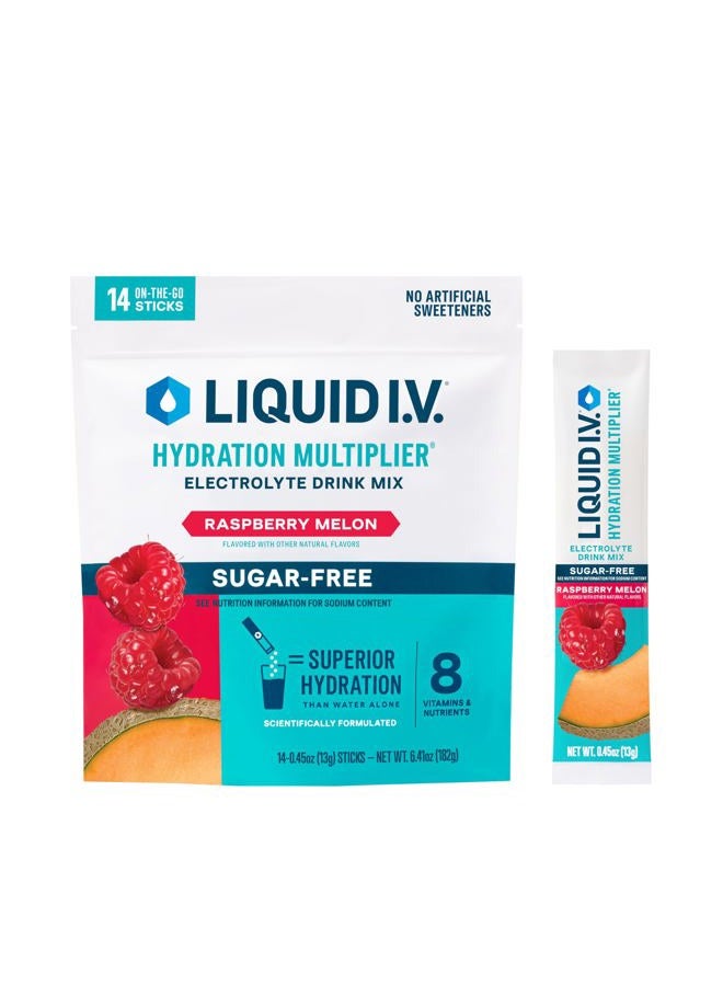 Liquid I.V. ® مضاعف الترطيب خالي من السكر - توت العليق والبطيخ | مسحوق مشروب الإلكتروليت | عبوة واحدة (14 حصة) - Image 1