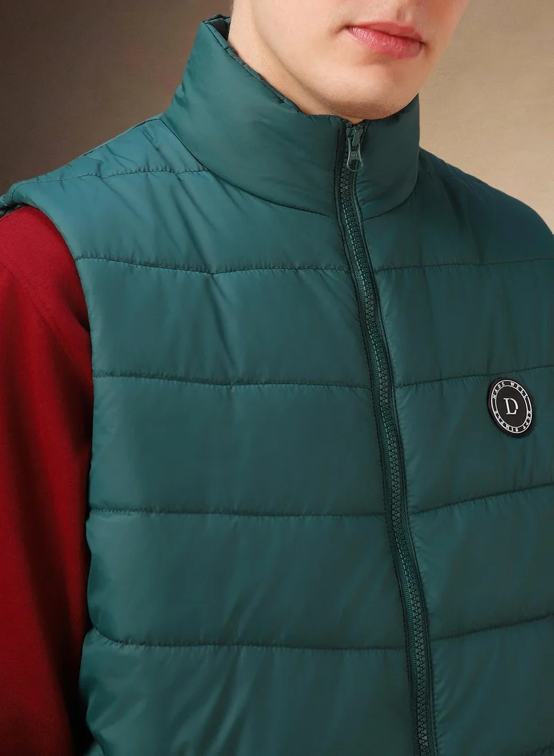 Dennis Lingo Men's Green 100% Polyester Solid Gilet Regular Fit Jacket