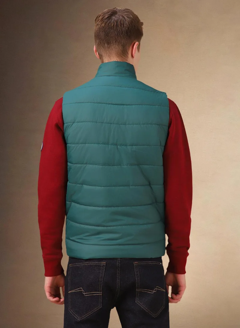 Dennis Lingo Men's Green 100% Polyester Solid Gilet Regular Fit Jacket