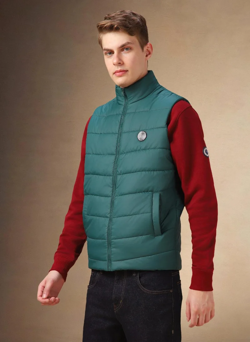 Dennis Lingo Men's Green 100% Polyester Solid Gilet Regular Fit Jacket