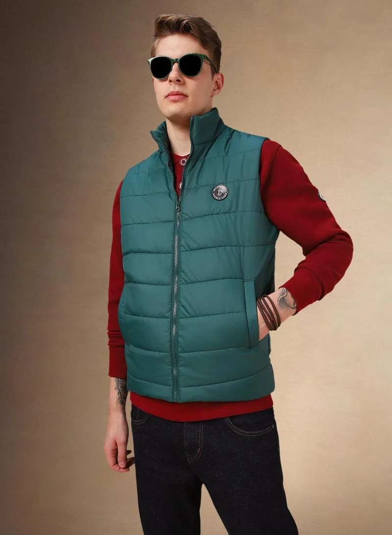 Dennis Lingo Men's Green 100% Polyester Solid Gilet Regular Fit Jacket