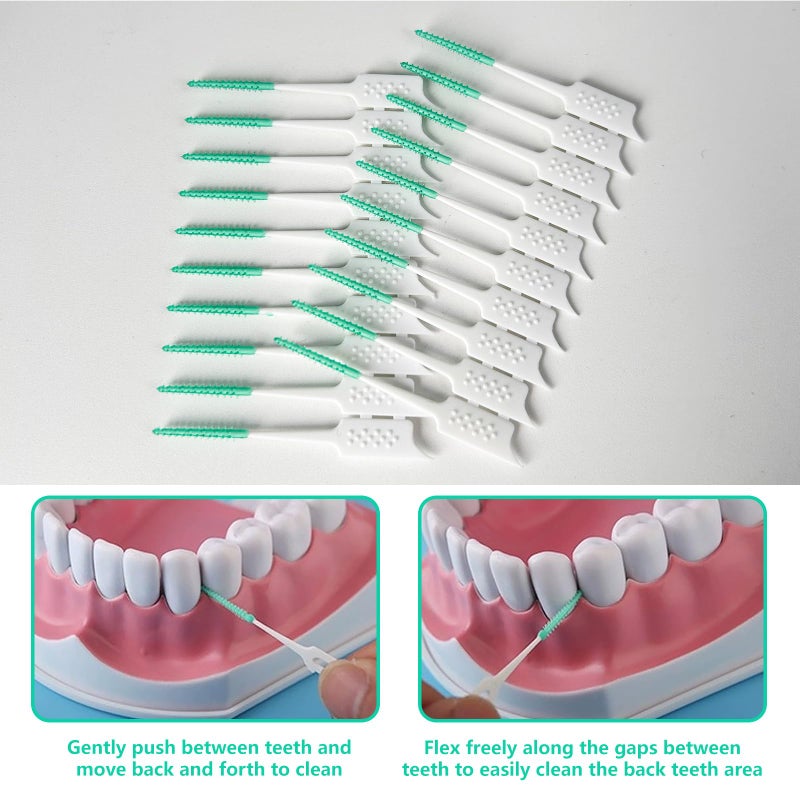 WQINX Dental Floss Picks Soft Silicone interdental Brush, Braces Brush, Floss Picks for Teeth, Disposable interdental Brush, Suitable for Cleaning Teeth Health(Green, 160pcs) - Image 4