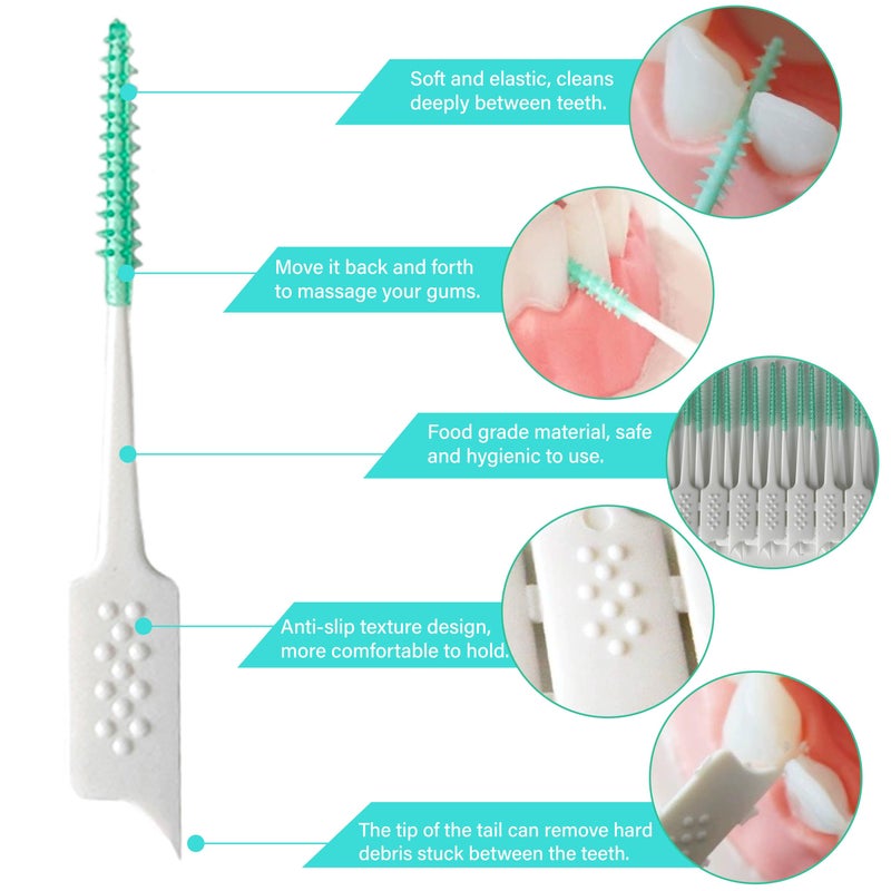 WQINX Dental Floss Picks Soft Silicone interdental Brush, Braces Brush, Floss Picks for Teeth, Disposable interdental Brush, Suitable for Cleaning Teeth Health(Green, 160pcs) - Image 3