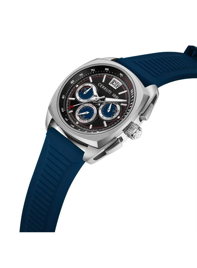 شيروتي 1881 Cuneo 41.3mm Black Blue Dial Silicone Strap Chronograph Watch For Men