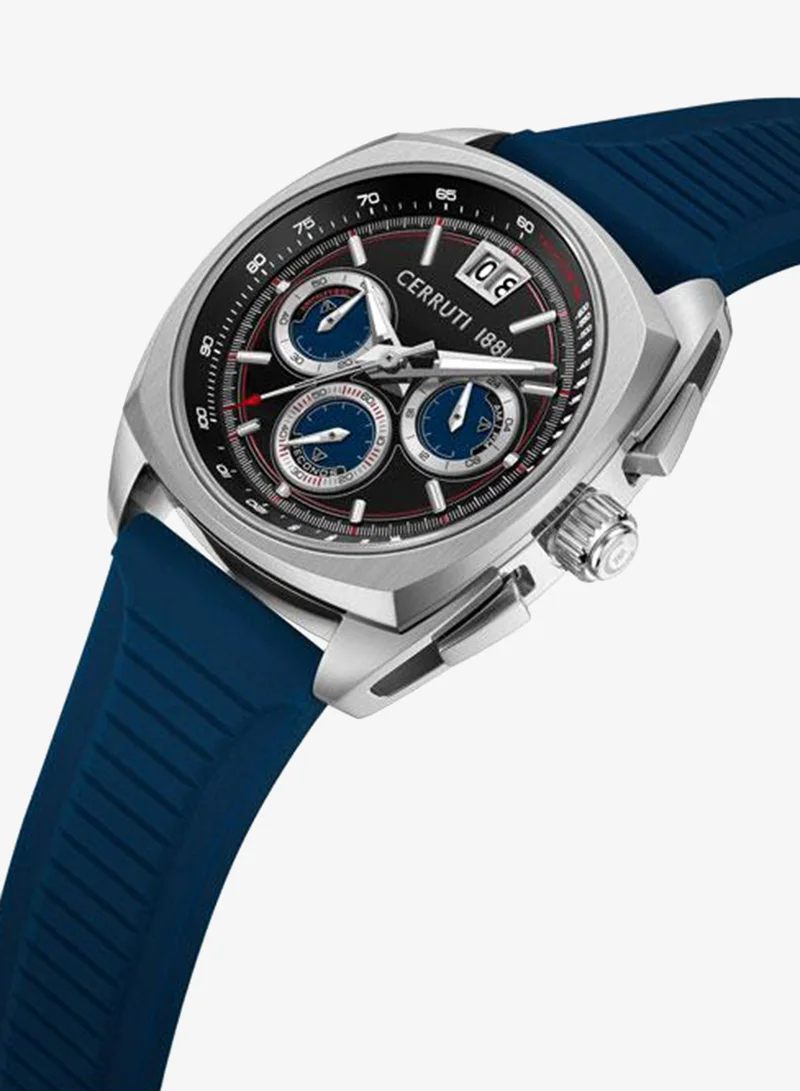 CERRUTI 1881 Cuneo 41.3mm Black Blue Dial Silicone Strap Chronograph Watch For Men