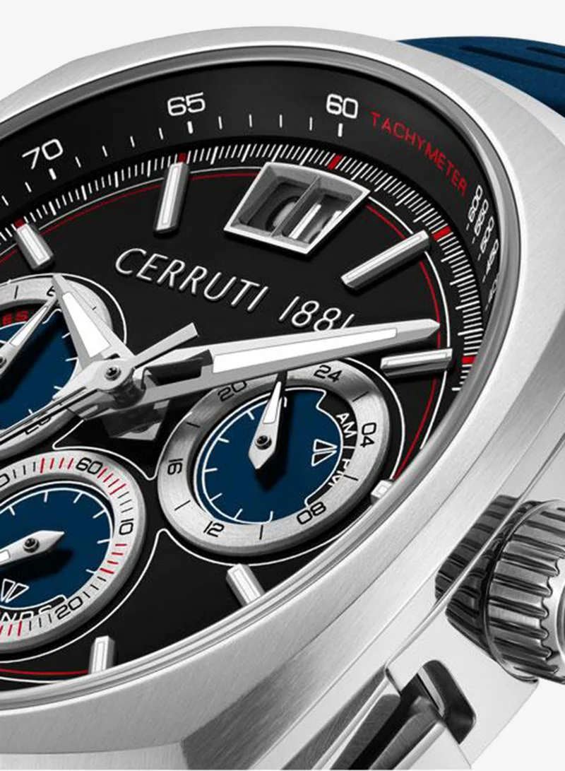 CERRUTI 1881 Black/Blue Men's Cuneo 41.3mm Black Blue Dial Silicone Strap Chronograph Watch For Men for Men | Best Price UAE
