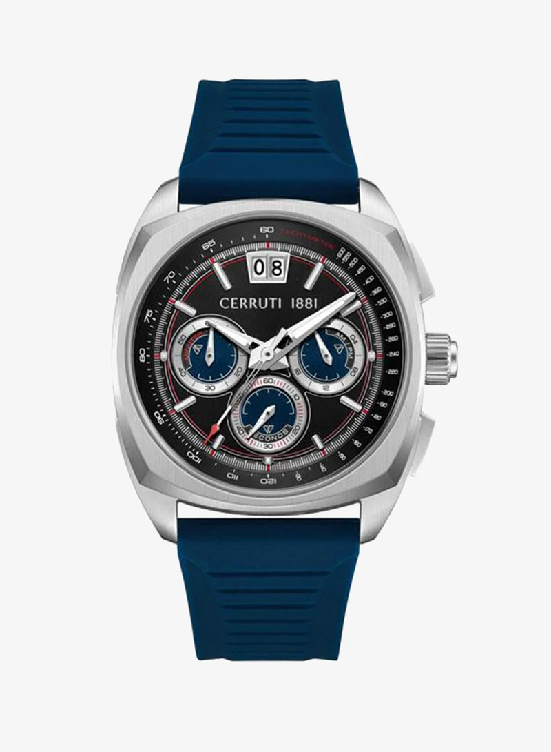 CERRUTI 1881 Cuneo 41.3mm Black Blue Dial Silicone Strap Chronograph Watch For Men