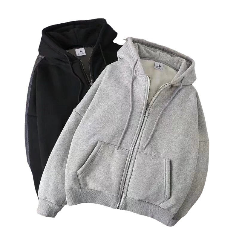 Mens Fleece Hoodie Plus Size Casual Zip-Up Black - Image 2