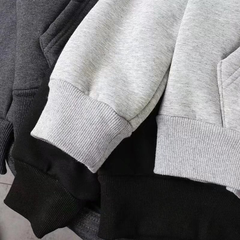 Mens Fleece Hoodie Plus Size Casual Zip-Up Black - Image 1