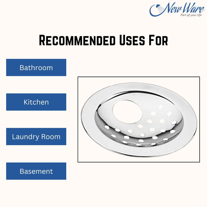 NEW WARE® 4 Inch Round Stainless Steel Bathroom Floor Drain with Hole - Chrome Finish Water Drain Grating - Image 3