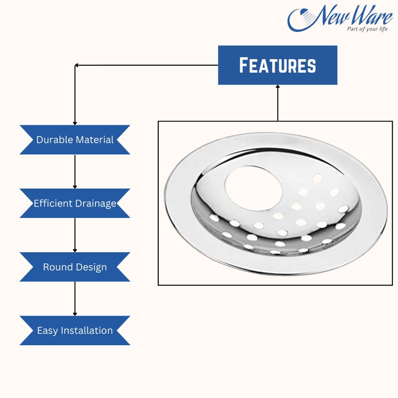 NEW WARE® 4 Inch Round Stainless Steel Bathroom Floor Drain with Hole - Chrome Finish Water Drain Grating - Image 4