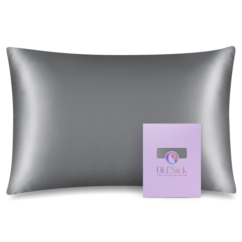 OLESILK OLESILK 100 Mulberry Silk Toddler Pillowcase for Hair and Skin Both Sides 19 Momme Pure Natural Silk Travel Pillow Cases with Hidden Zipper 13x 18 Silver Grey