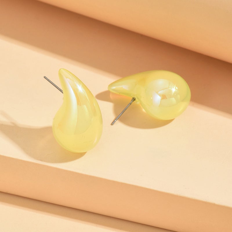 Chic Iridescent Drop Earrings Simple Korean Style Pale yellow 