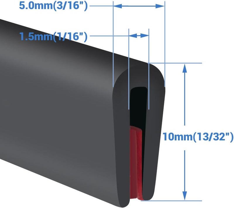 Protalwell Rubber Edge Trim, Self-Adhesive Rubber Edge Trim, Edge Protector for Sheet Metal, EPDM Material, Fit 1/16"(1.6mm), Length 10Ft, Black Color, U Channel Edge Trim - Image 2